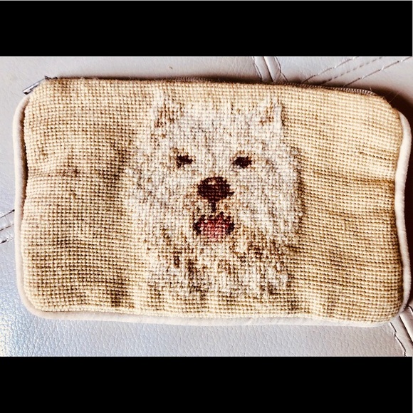 Vintage Handbags - Embroidered WESTIE Dog Coin Purse Zipper Pouch !